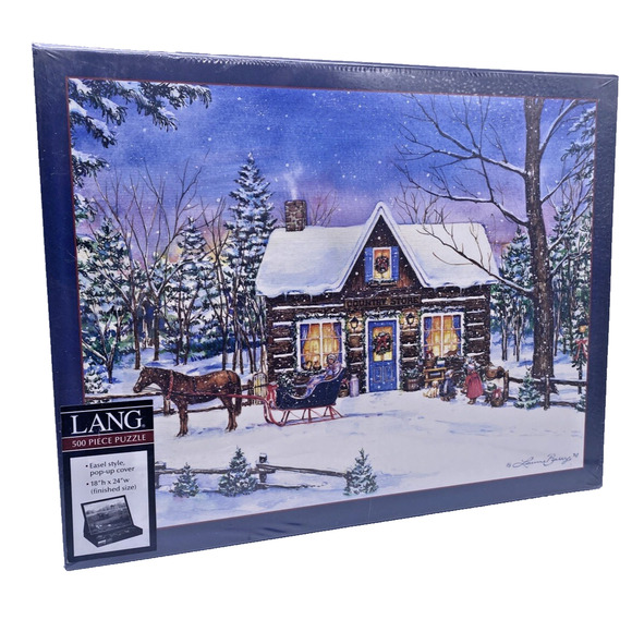 Lang Puzzle Christmas Magical Evening NEW Laura Berry Cabin Sleigh Horse 500 Pcs - Picture 1 of 6
